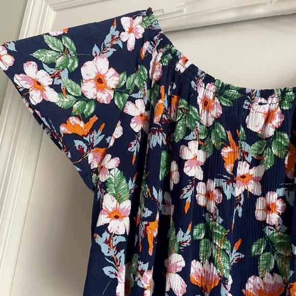Sophie Rue Blue Floral Flutter Sleeve Off The Shoulder Crop Top Boho Blouse L - Picture 8 of 13